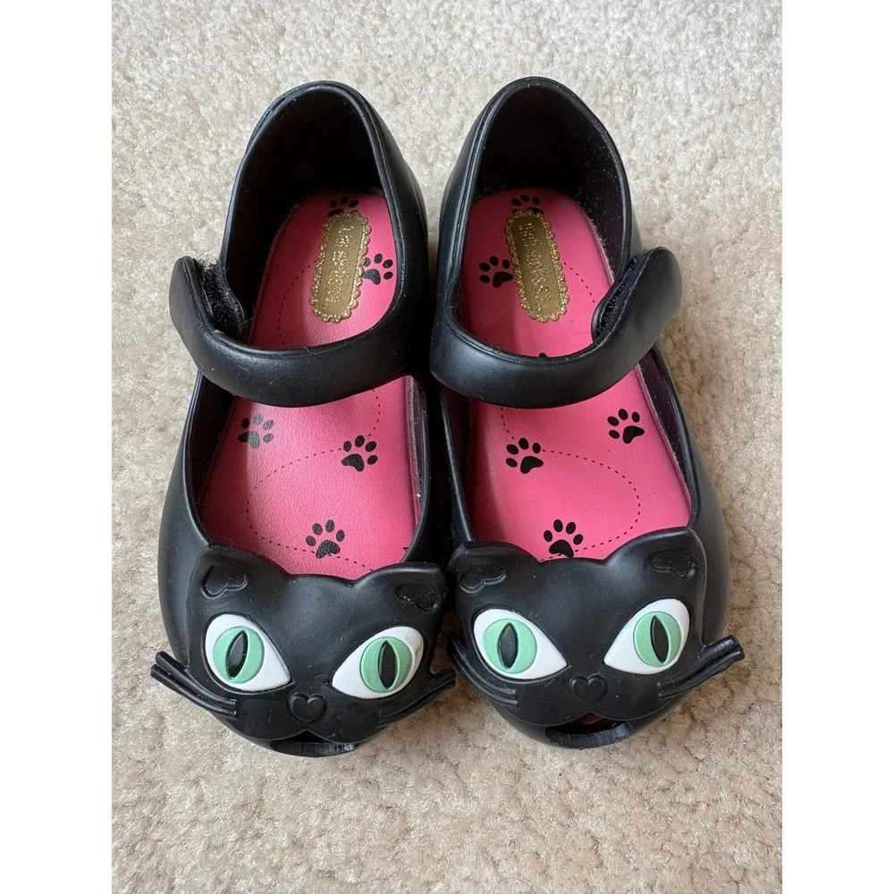 Mini Melissa Ultragirl Cat Black Jelly Mary Jane Shoes Toddler Size 7